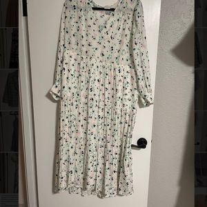 A new Day long sleeve tiered dress, white with colored florals, size M Worn once